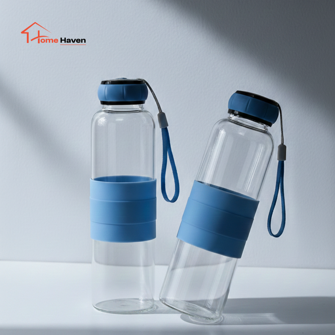 Heat resistant glass water bottle