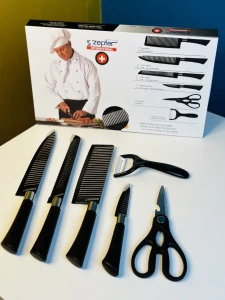 6-Piece Kitchen Knife Set with Chef Scissors & Ceramic Peeler | Non-Stick Coated Stainless Steel Blades