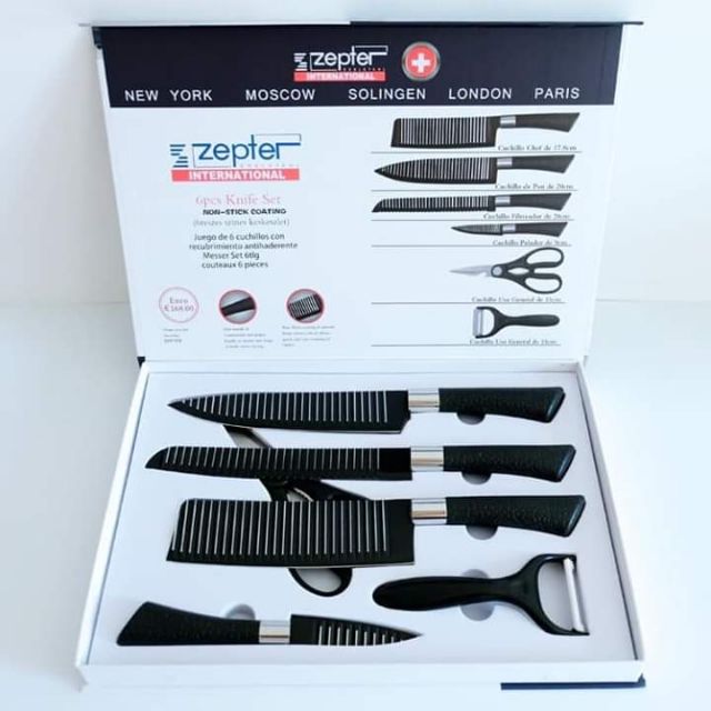 6-Piece Kitchen Knife Set with Chef Scissors & Ceramic Peeler | Non-Stick Coated Stainless Steel Blades