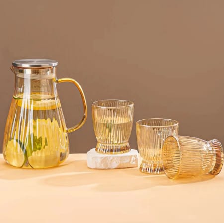 Transparent Glass 5pcs Jug &amp; Cups Set – Heat Resistant with Lid &amp; Handle