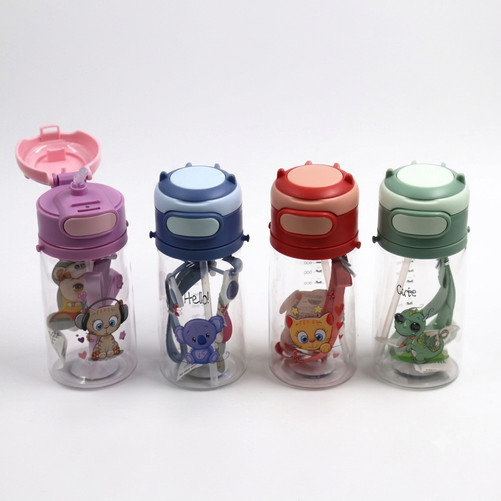 Cartoon straw water bottle for kids 