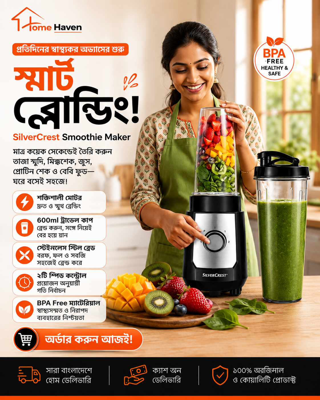 SilverCrest Smoothie Maker | Personal Blender with 2×600ml Travel Cups