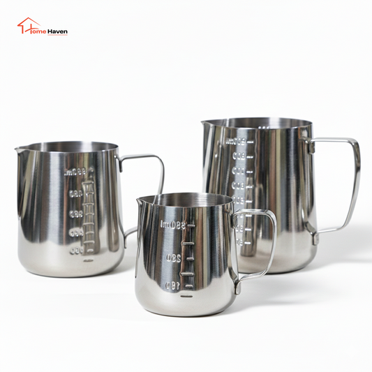 Stainless Steel Coffee Milk Frothing Pitcher – Measuring Cup Compatible with Handheld Milk Foam Machines (350ml / 600ml / 1000ml)