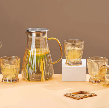 Transparent Glass 5pcs Jug &amp; Cups Set – Heat Resistant with Lid &amp; Handle