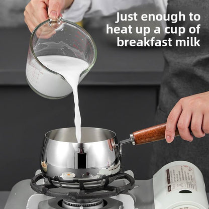 316Stainless Steel Milk Pot with Modern Design Tempered Glass Lid Wooden Handle for Baby Food Heating and Oil Splashing