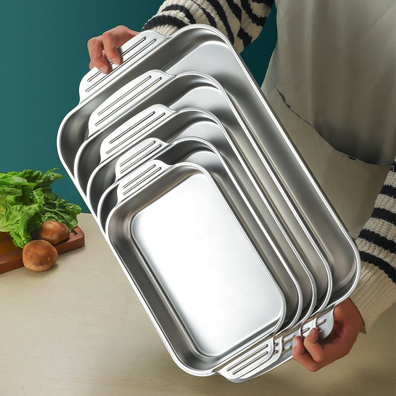 Supplier Rectangle Baking Pan Stainless Steel Food Serving Tray Without Lid