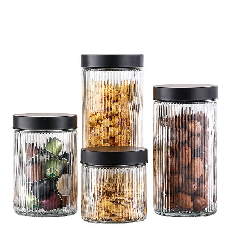 Glass Storage Jars Set Airtight Kitchen Containers with Black Lids for Food Storage