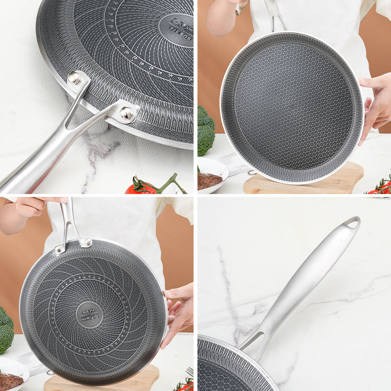 Stainless Steel Non-Stick Cookware Round Pancake and Egg Frying Pan Honeycomb Grilled Steak Pan for Hotels Restaurants