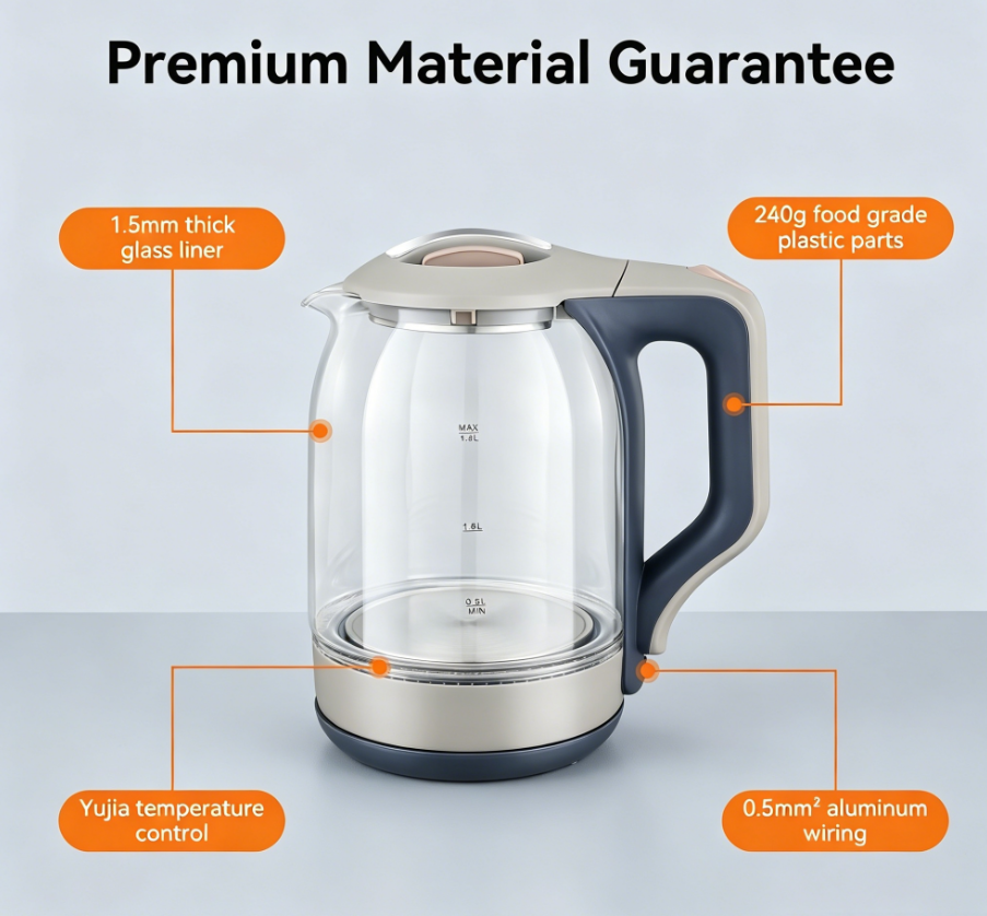 1.8L Electric Kettle 1500W | Fast Boiling Water Heater for Home & Office