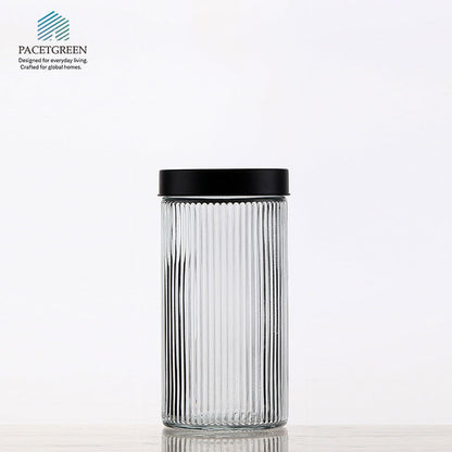Glass Storage Jars Set Airtight Kitchen Containers with Black Lids for Food Storage