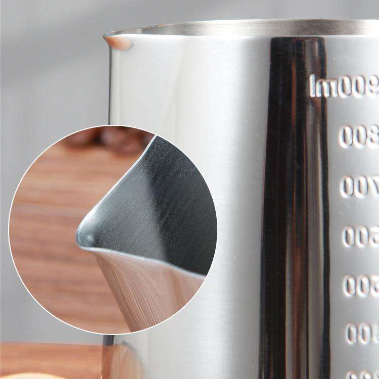 Stainless Steel Coffee Milk Frothing Pitcher – Measuring Cup Compatible with Handheld Milk Foam Machines (350ml / 600ml / 1000ml)