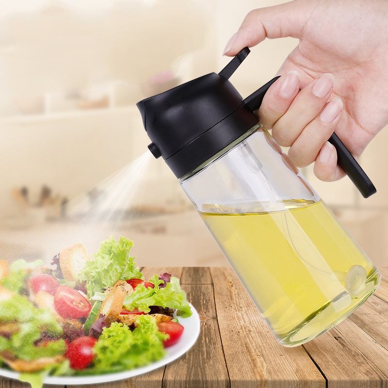 470ml Glass Oil Dispenser with Pump Sprayer | 2-in-1 Oil Mist & Pour Bottle