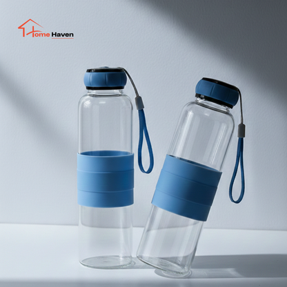 Heat resistant glass water bottle