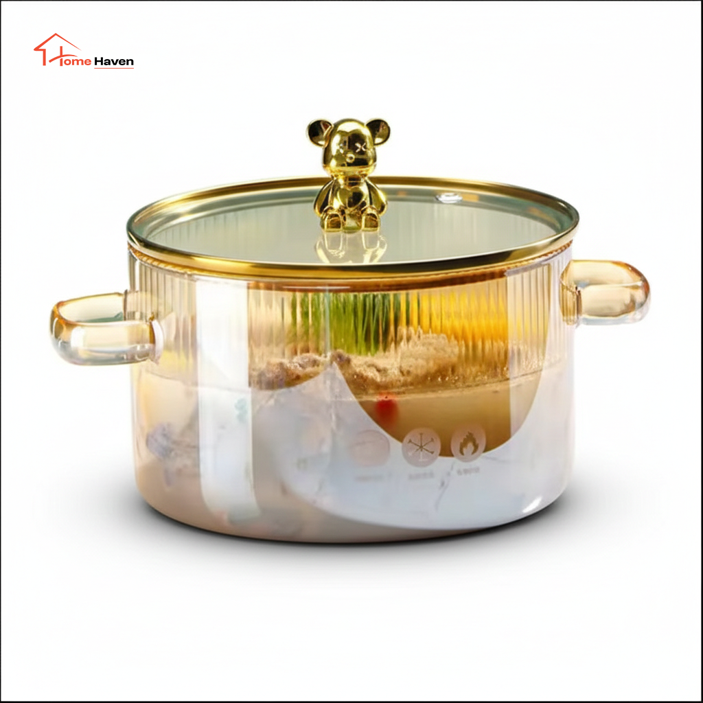 High borosilicate glass stew pot front view
