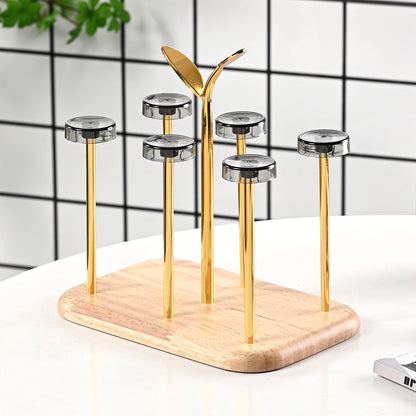 6-Cup Holder Tumbler & Water Bottle Organizer | Wooden Base Countertop Drying Rack