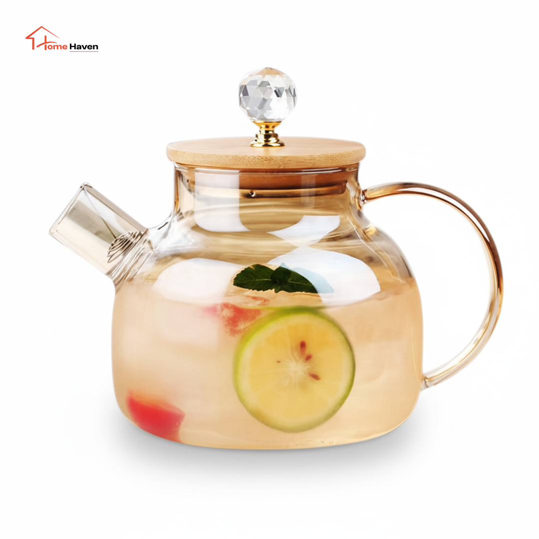 Luxury transparent glass teapot set front view