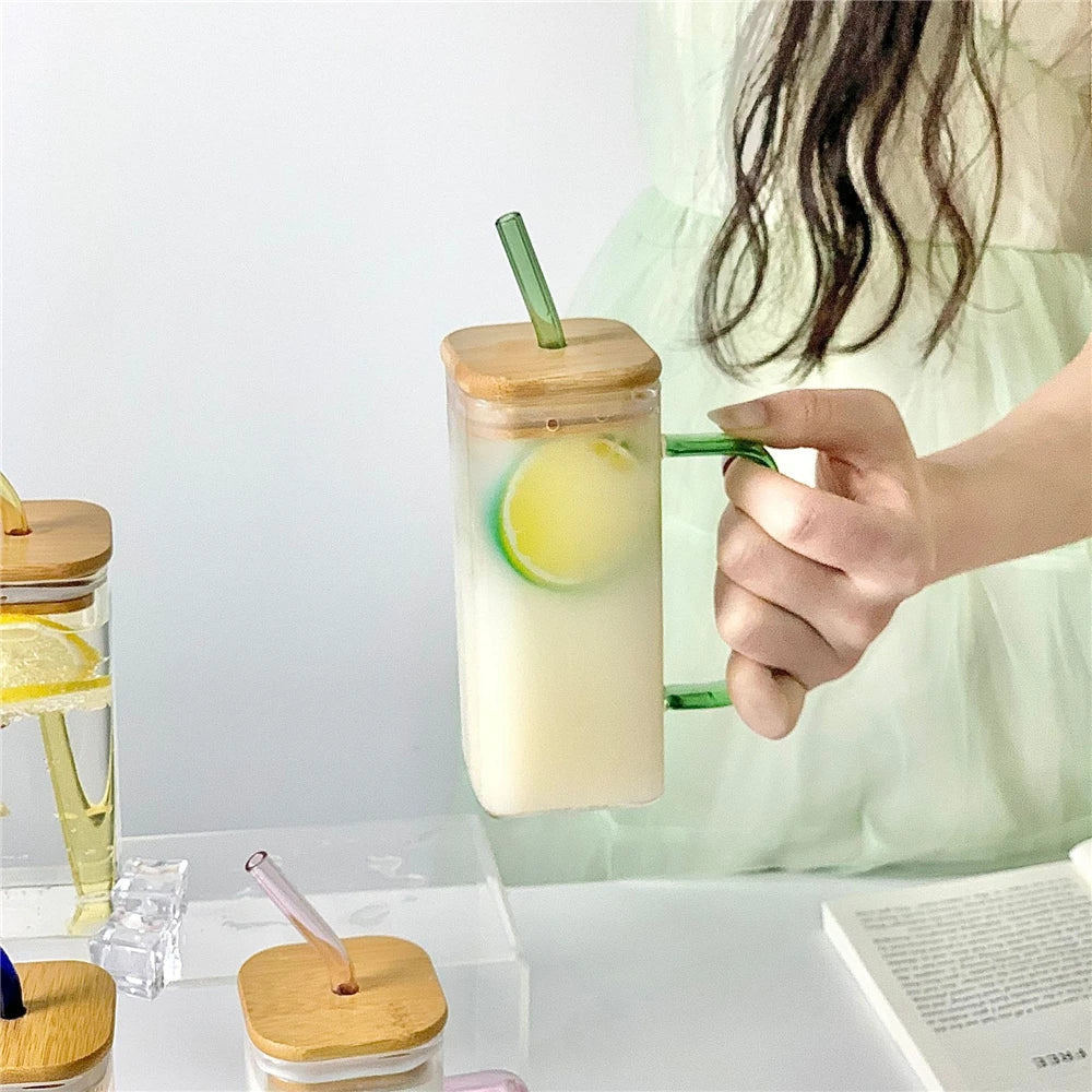 Office use glass cup with handle