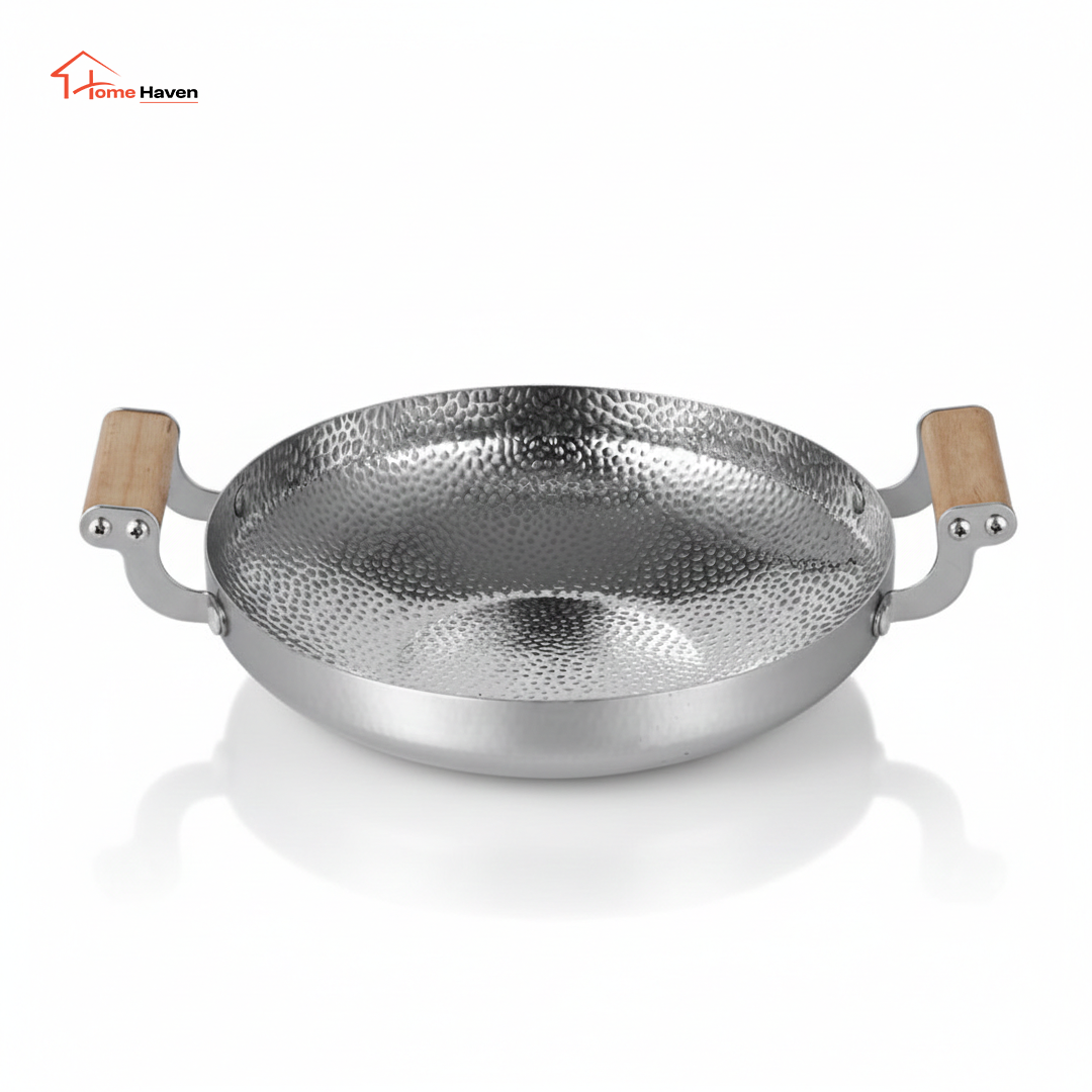 Stainless Steel Mini Wok Pan with Wooden Handle | Small Hot Pot & Frying Pan for Home & Restaurant