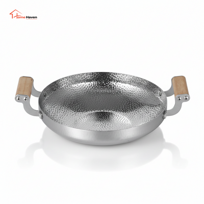 Stainless Steel Mini Wok Pan with Wooden Handle | Small Hot Pot & Frying Pan for Home & Restaurant
