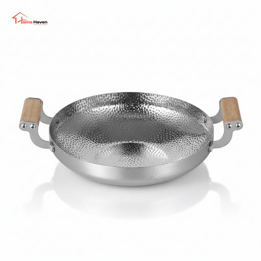 Stainless Steel Mini Wok Pan with Wooden Handle | Small Hot Pot & Frying Pan for Home & Restaurant
