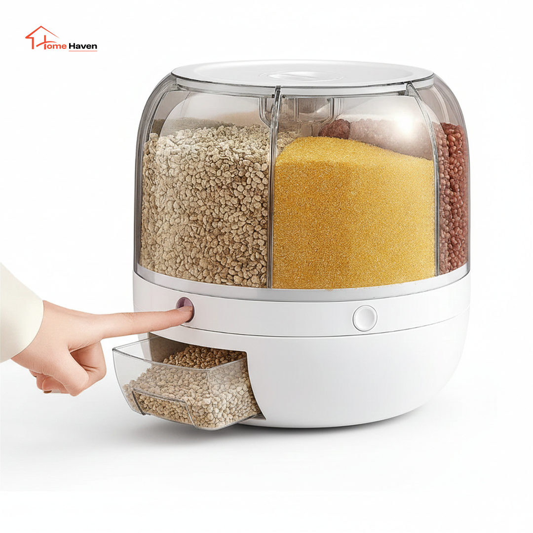 Rotary dispensing cereal storage barrel front view