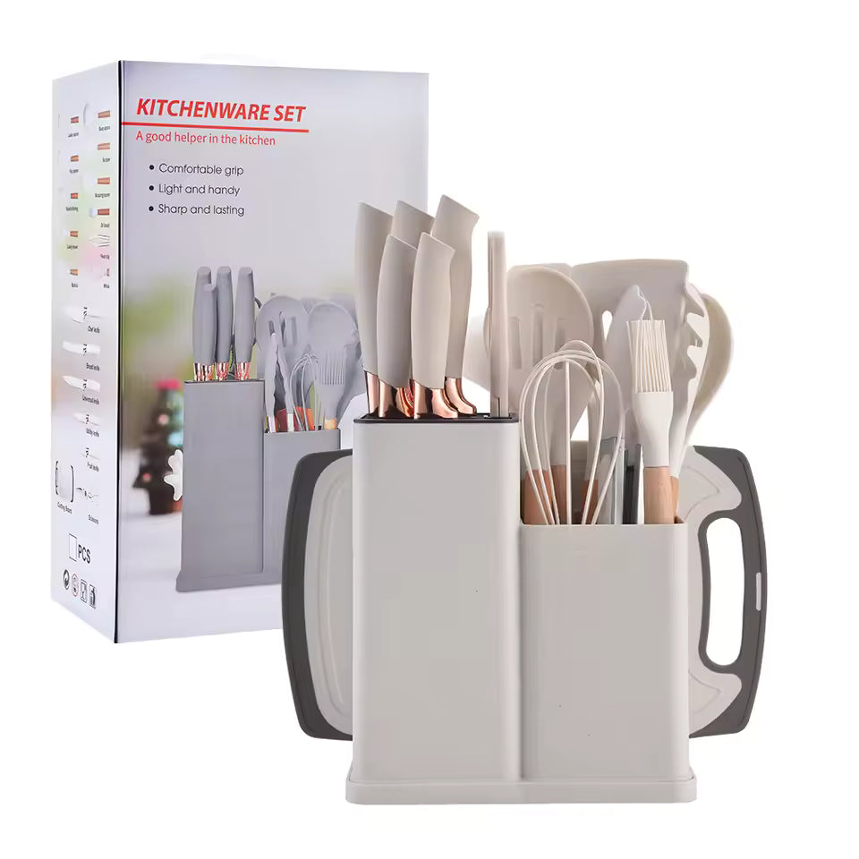 19-Piece Wooden Handle Silicone Kitchen Utensil Set