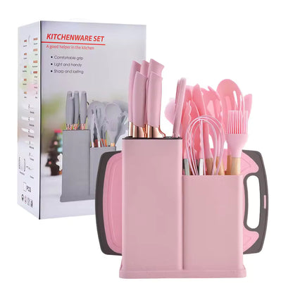 19-Piece Wooden Handle Silicone Kitchen Utensil Set
