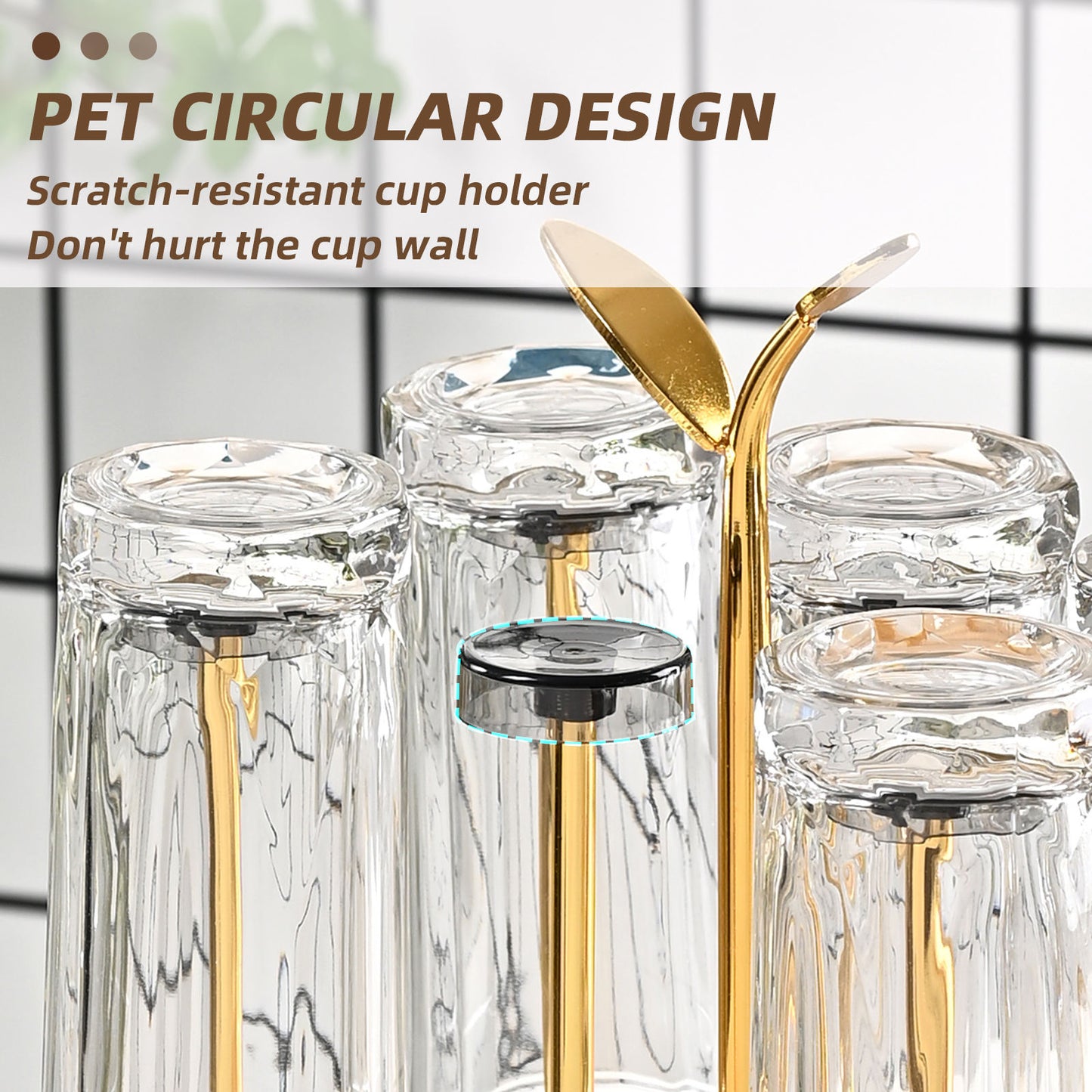 6-Cup Holder Tumbler & Water Bottle Organizer | Wooden Base Countertop Drying Rack