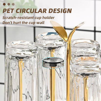 6-Cup Holder Tumbler & Water Bottle Organizer | Wooden Base Countertop Drying Rack