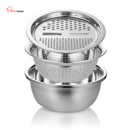 3pcs Stainless Steel Kitchen Tools Set | Chopper, Slicer & Drain Basin Combo