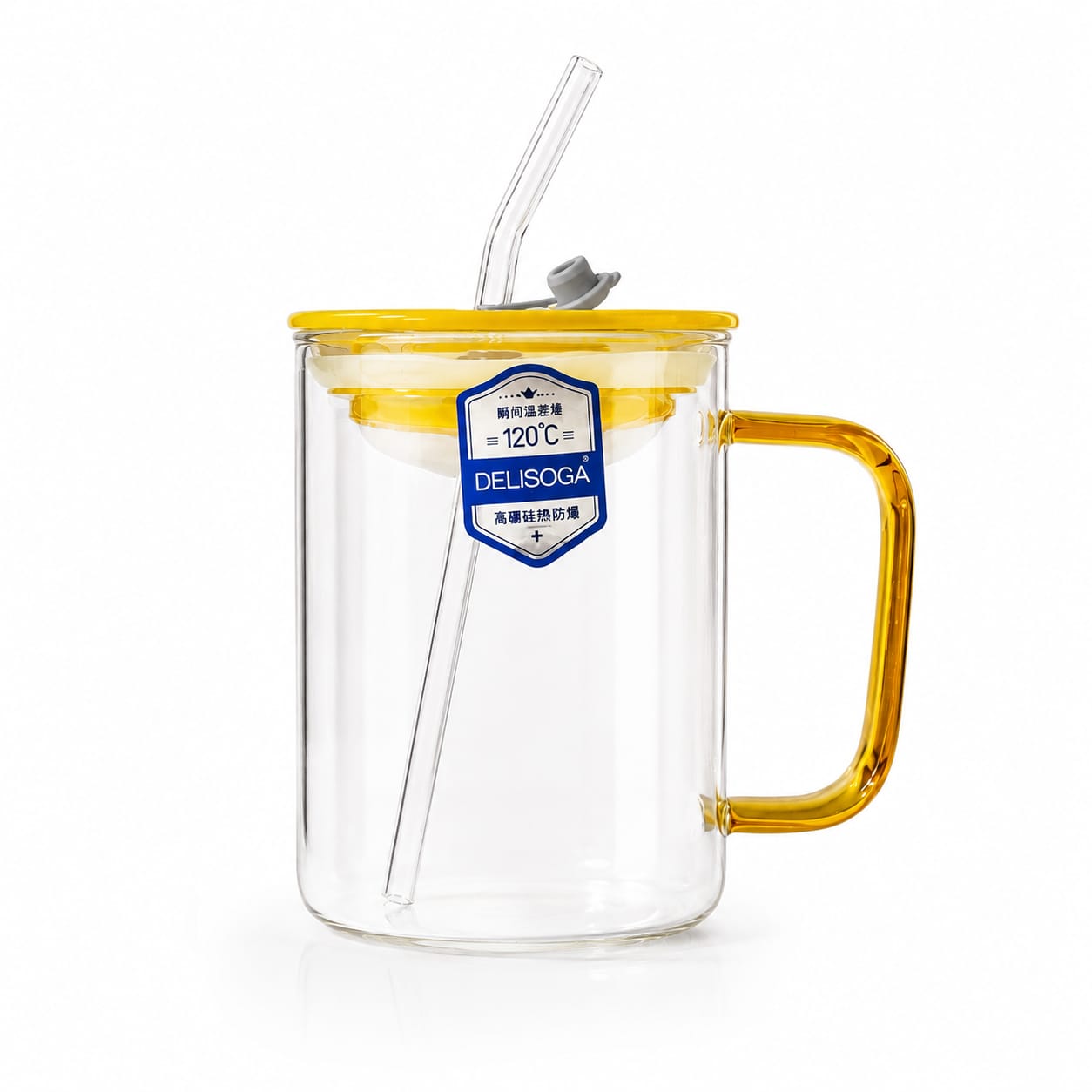 490ml Borosilicate Glass Tumbler with Handle, Lid & Straw | Heat-Resistant Drinking Cup
