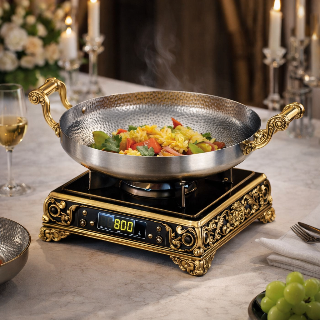 Stainless steel mini wok pan front view